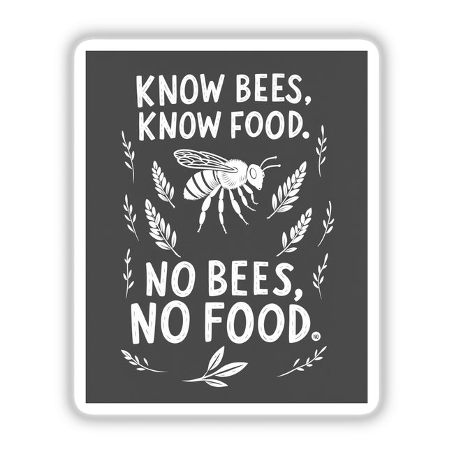 Know Bees, Know Food - Bee Love Clipart | Stickers or Commercial Use Download, featuring a bee with leaves in a graphic design style. Ideal for stickers or digital artwork.
