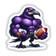 Mean Purple Raven Football Bird cartoon holding a football, available as stickers or digital artwork.