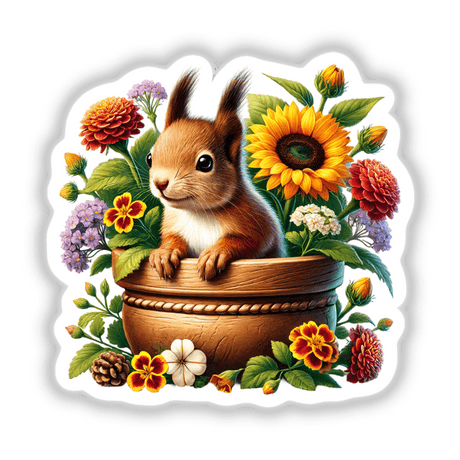 Squirrel Peeking Out of Flower Pot
