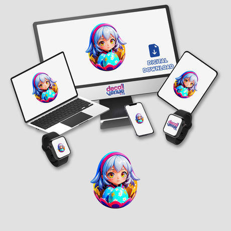 a laptop, phone, and tablet all have stickers on them