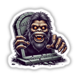 Fierce Halloween Sasquatch emerging from a tombstone with menacing claws and bared teeth