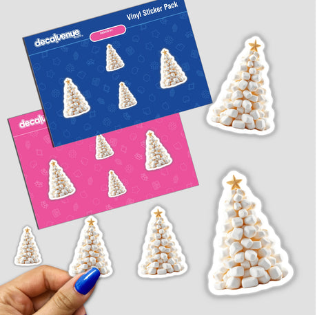 Marshmallow Christmas Tree sticker pack featuring whimsical marshmallow trees, available as stickers or digital artwork. Perfect for adding a festive touch to your holiday decorations.