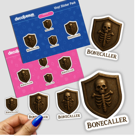 Bonecaller – RPG-Style Skill Badge featuring a bronze skeletal sigil crest, available as a sticker or digital artwork, highlighting intricate detailing that aligns with Decal Venue's unique vinyl and digital art offerings.