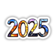 2025 Numerals Stained Glass Style, featuring vibrant, stained glass-inspired numbers. Available as stickers or digital artwork, perfect for adding a unique, artistic touch to your space.