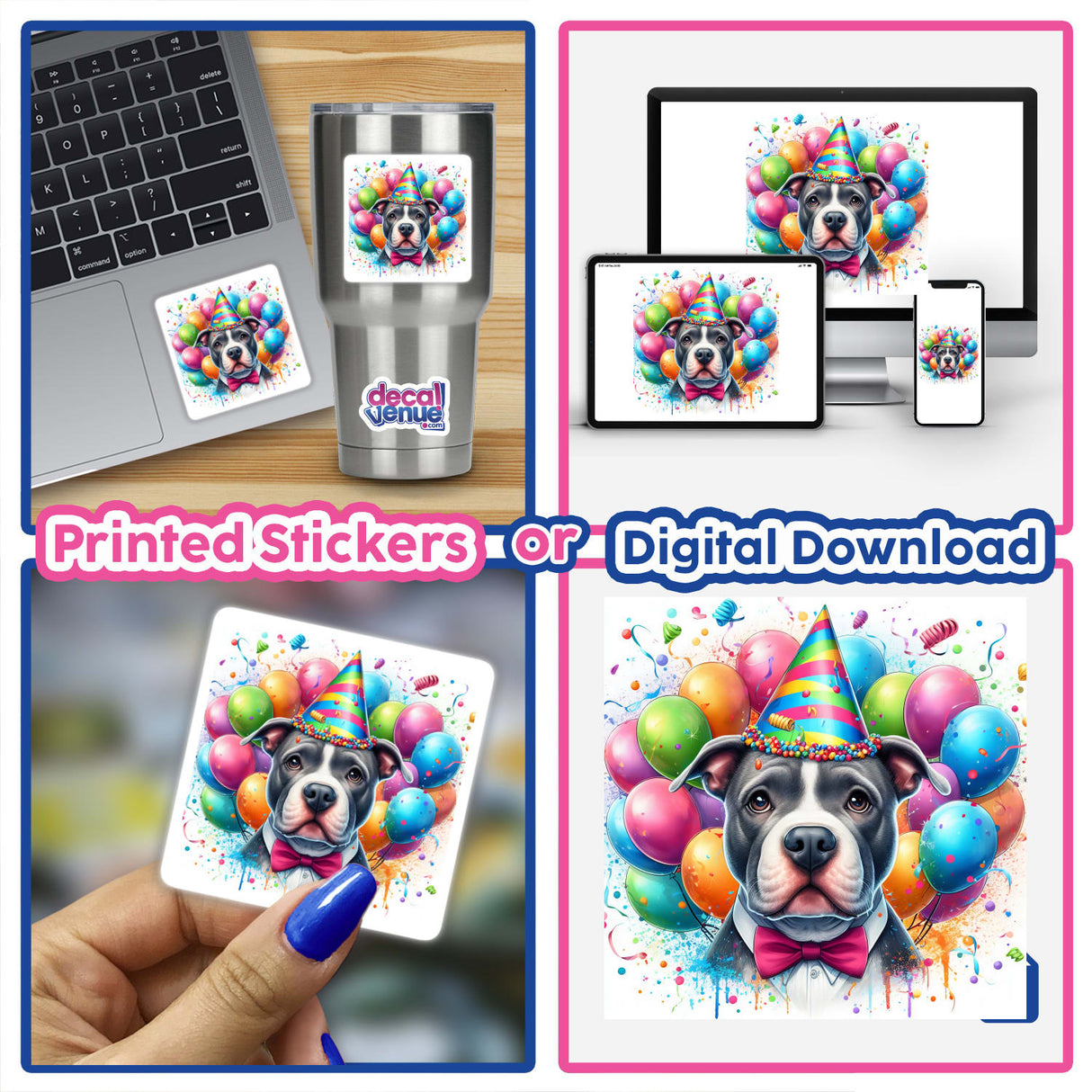 Birthday Pitbull Dog with Balloons