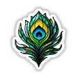 Peacock Feather Stained Glass Style sticker or digital artwork, showcasing intricate fractal art details and vibrant design, aligning with Decal Venue’s unique offerings in creative stickers and digital art.