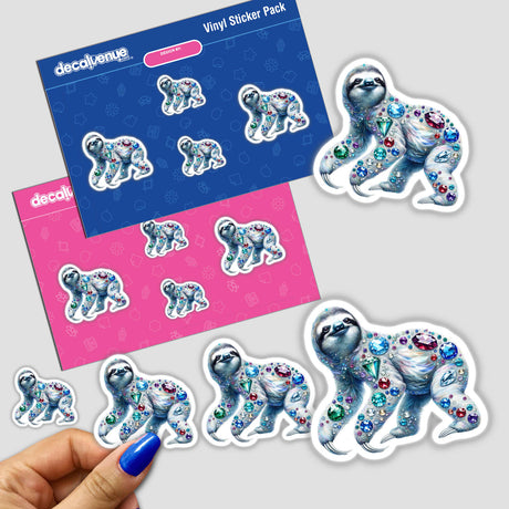 Sloth Jewels and Gemstones stickers pack featuring sloths adorned with colorful gems.