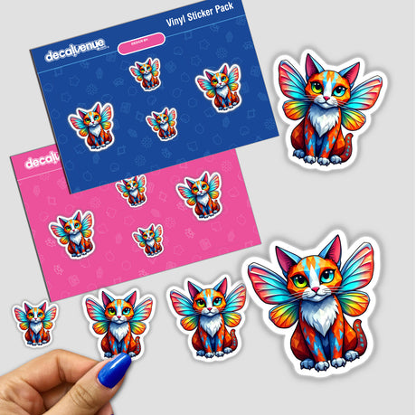 A Cute Geometric Fairy Cat sticker featuring a whimsical cat with wings, available as a unique sticker or digital artwork from Decal Venue. Perfect for adding charm to any surface.