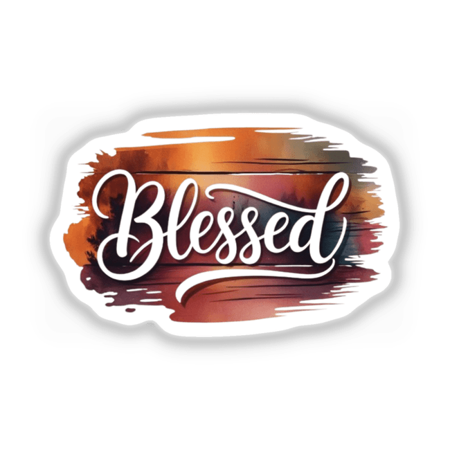Fall Aesthetic Blessed Clipart – Download with Commercial Use and Sticker Option: A digital artwork featuring the word 'Blessed' in white, set against a vibrant, intricate background.