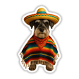 Cinco De Schnauzer – Festive Dog in Sombrero and Serape for Cinco de Mayo, captured as a charming vinyl sticker or digital artwork, showcasing a dog in a sombrero and poncho.