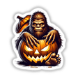 Fierce Sasquatch peering out from Halloween pumpkin - digital spooky artwork
