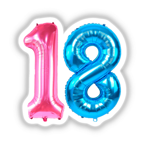 Pink and Blue #18 Balloons - Colorful inflatable number 18 balloons for digital download or stickers, part of the KareAnnArt collection at Decal Venue.