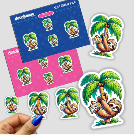 Sloth Hanging from Palm Tree Do Not Disturb Sign