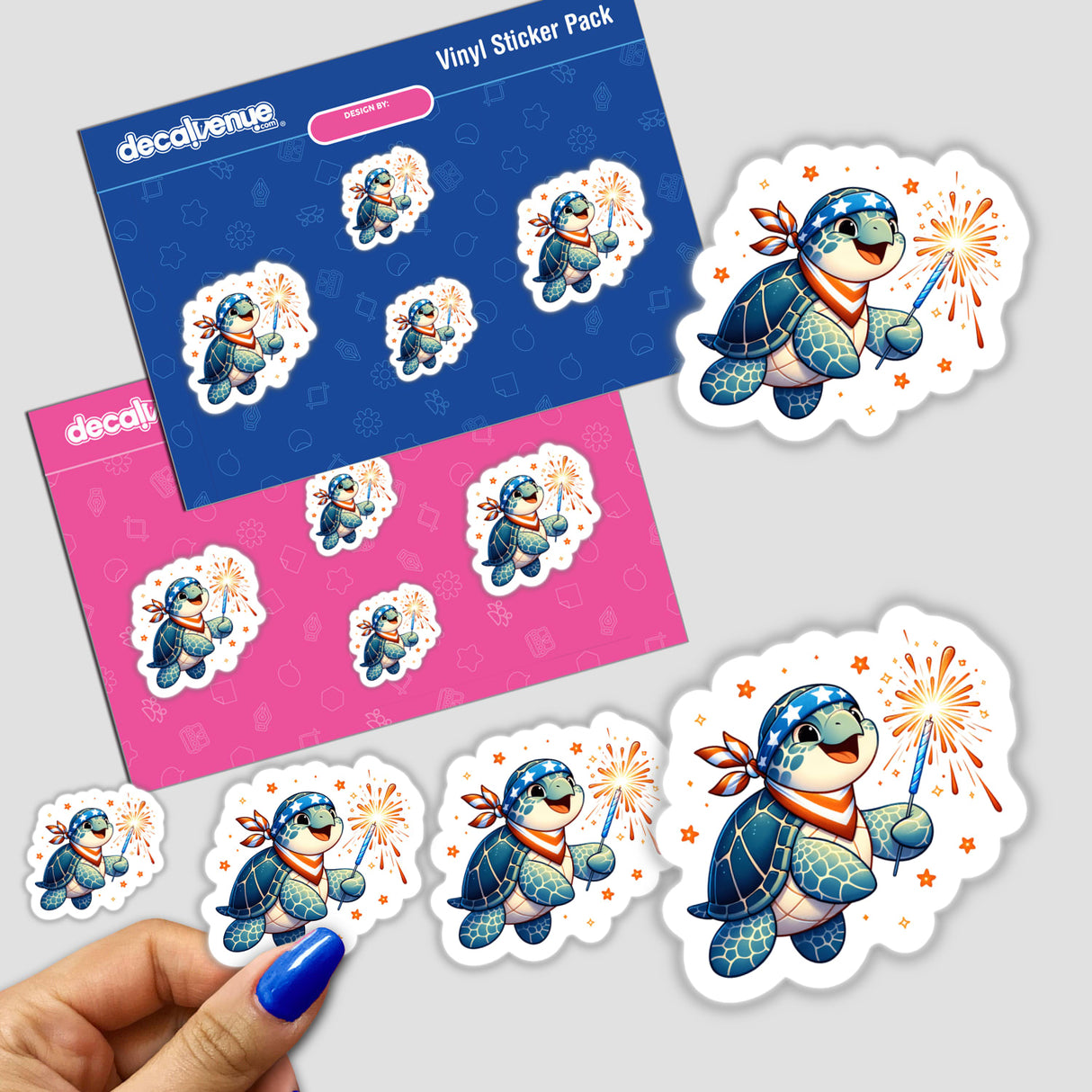 Patriotic Sea Turtle Wearing Bandana Holding Sparkler