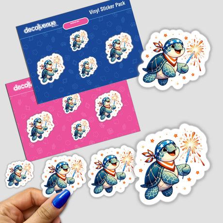 Patriotic Sea Turtle Wearing Bandana Holding Sparkler