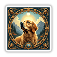 Golden Retriever Clipart - Downloadable Stickers with Commercial Rights; detailed painting of a Golden Retriever in a frame, perfect for creating unique stickers or digital artwork.