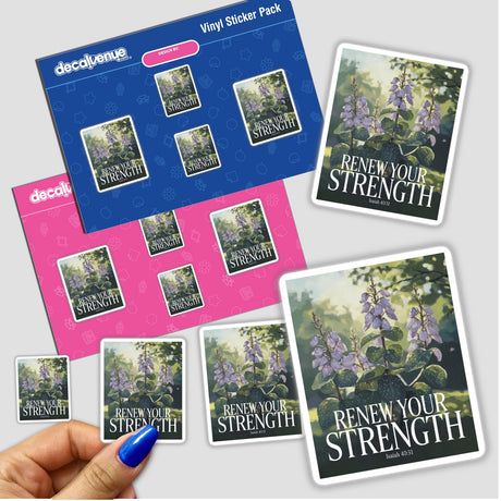 Lungwort Renew Your Strength Sticker or Clipart featuring Isaiah 40:31 text with floral design, available as stickers or digital artwork, emphasizing inspirational themes in line with Decal Venue's unique offerings.