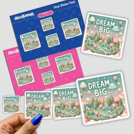 Dream Big Dreamcore Naive Sticker or Clipart, showcasing whimsical, uplifting art. Available as stickers or digital artwork with commercial rights, perfect for adding unique flair from Decal Venue.