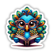 Peacock With Reading Glasses Open Book: A whimsical cartoon of a peacock engrossed in a book, available as unique stickers or digital artwork from Decal Venue.
