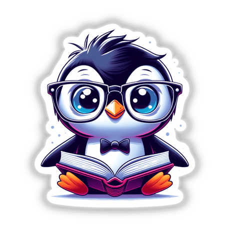 Penguin With Reading Glasses Open Book