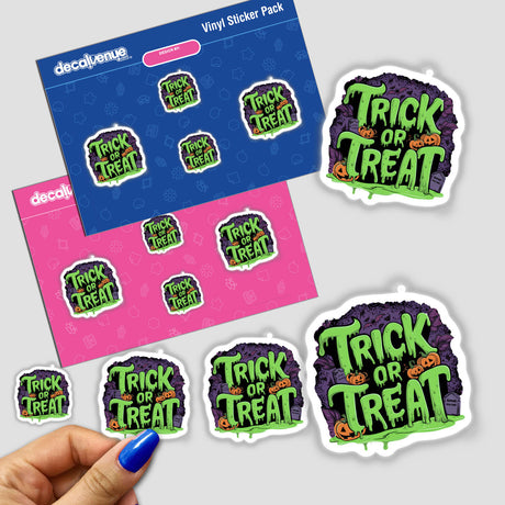 Spooky Halloween Stickers with "Trick or Treat" Text and Pumpkins