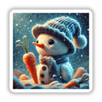 a painting of a snowman holding a carrot