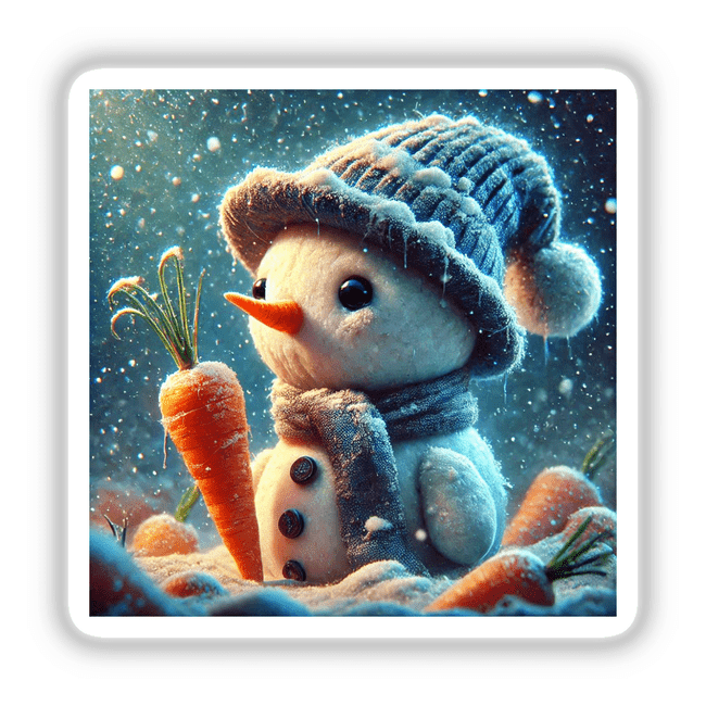 a painting of a snowman holding a carrot