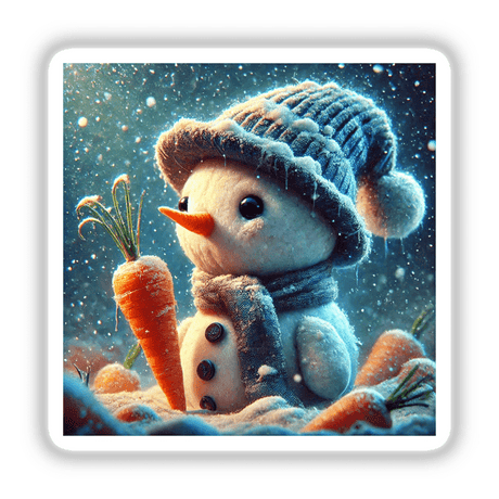 a painting of a snowman holding a carrot