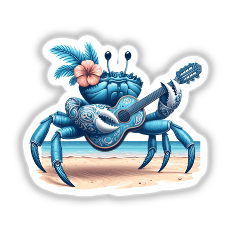 Blue Sand Crab Playing Guitar on Beach
