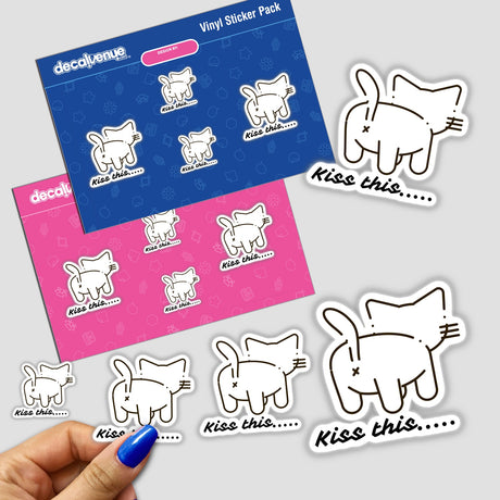 Kiss This sticker pack features whimsical cartoon cats, perfect for adding playful charm to any surface.