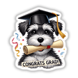 Cute Schnauzer Graduation Dog with Cap and Diploma – Fun Congrats Graduate depicted as a cartoon, available as stickers or digital artwork, showcasing a joyful dog in academic attire.