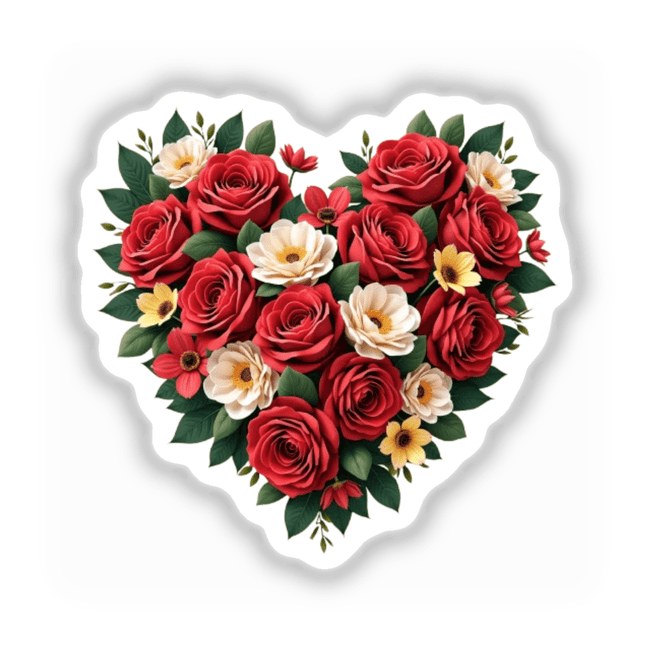 Floral Heart Clipart - Beautiful Rose and Flower Graphic for Stickers Commercial Use Download. The image showcases a heart-shaped bouquet of roses and flowers, ideal for digital artwork and stickers.