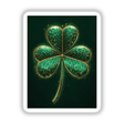 Golden Shamrock sticker or digital art, featuring a detailed green clover with gold accents. Ideal for adding a touch of luxury to any surface or digital project.
