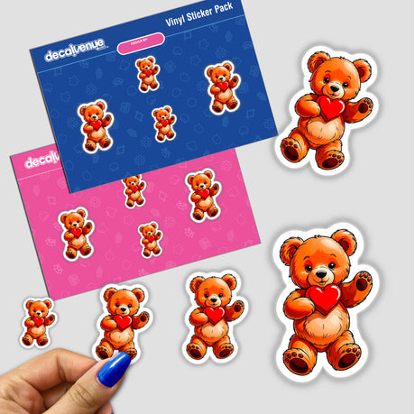 Cute Valentine's Day Teddy Bear stickers featuring cartoon bears holding hearts, available as stickers or digital artwork from Decal Venue. Perfect for adding charm to any surface or project.