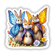 Anthropomorphic Animals with Butterfly Wings as Capes: Cartoon animals adorned with butterfly wing capes, featuring a rabbit prominently, available as unique stickers or digital artwork.