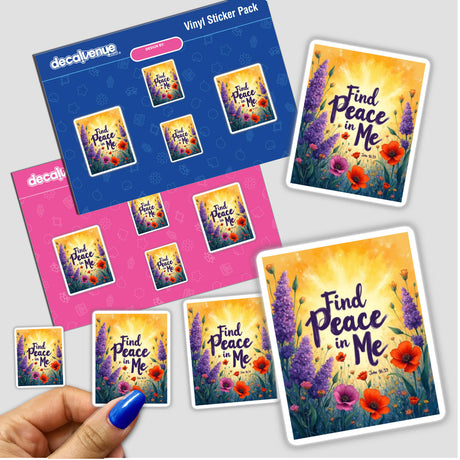 Fauvist Spring Poppy “Find Peace in Me” John 16:33 Sticker or Clipart, featuring vibrant floral design and inspirational text, available from Decal Venue for commercial use.