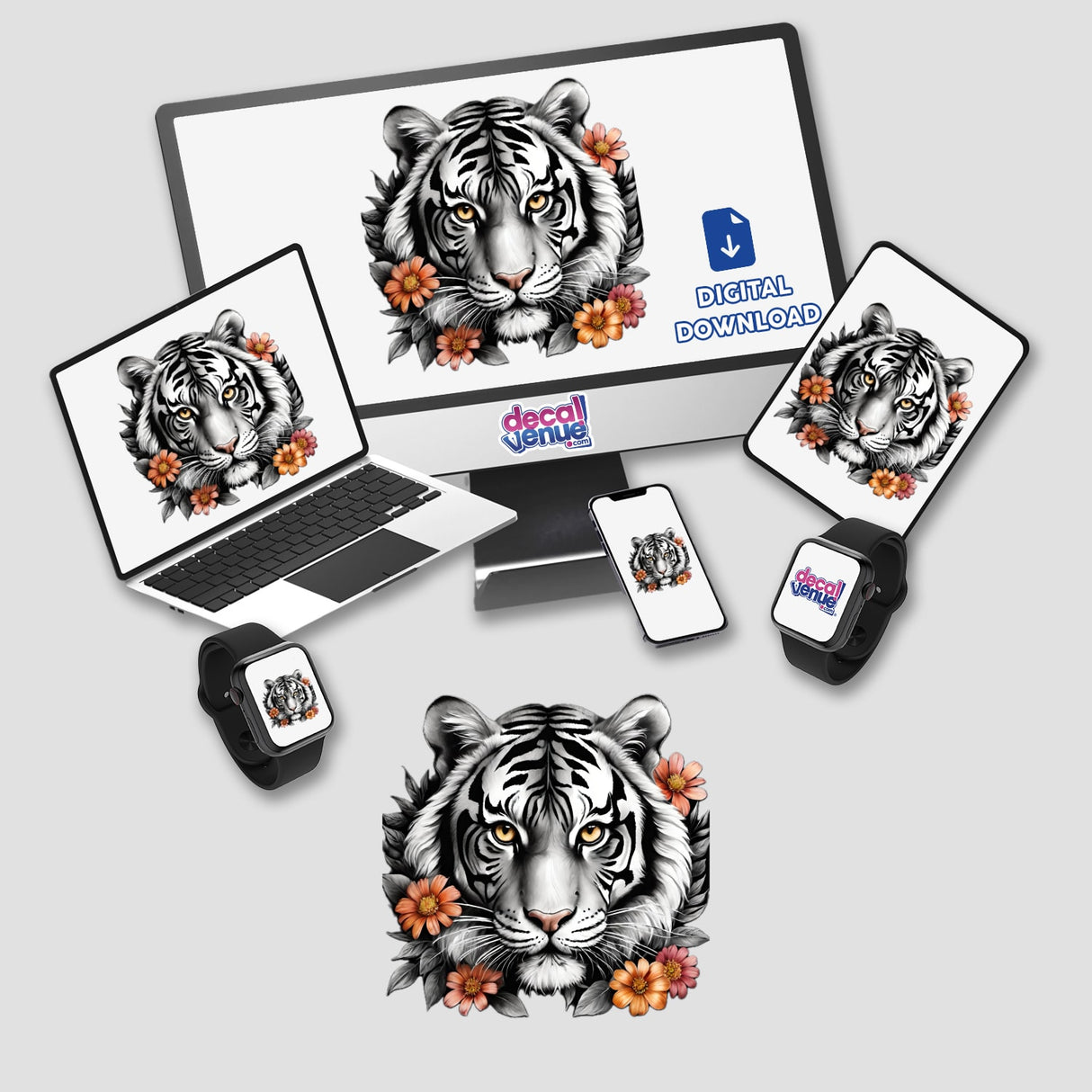 Tiger Portrait Floral Accents PA38