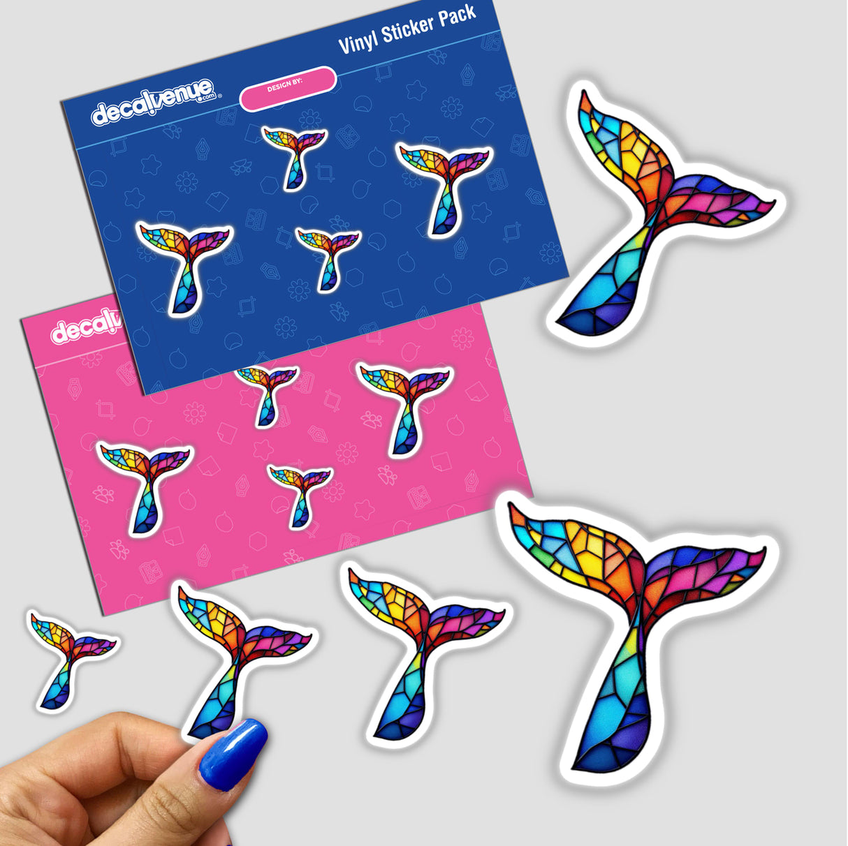 Whale Tail Stained Glass Style sticker featuring a vibrant, artistic tail design. Perfect for adding a unique touch to your collection from Decal Venue.