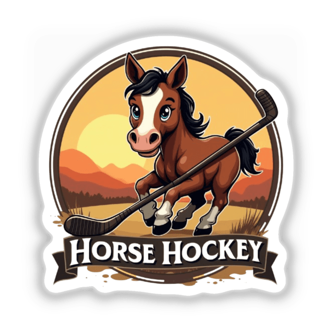 Horse Hockey Clipart - Stickers or Download with Commercial Rights: A cartoon horse holding a stick, ideal for unique stickers or digital art from Decal Venue.