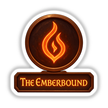 The Emberbound – RPG-Style Skill Badge (Bronze Flame Rune Emblem) features a detailed flame rune design, ideal as a vinyl sticker or digital art, exemplifying Decal Venue's unique offerings.