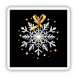 Silver Snowflake with Gold Ribbon and Twinkling Lights, available as stickers or digital artwork, featuring a delicate snowflake adorned with a shimmering gold bow, perfect for festive decor.