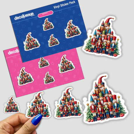 Nutcracker Dolls Pile Christmas Tree stickers featuring nutcrackers, trees, and snowmen, ideal for festive decoration or digital artwork, offered by Decal Venue.