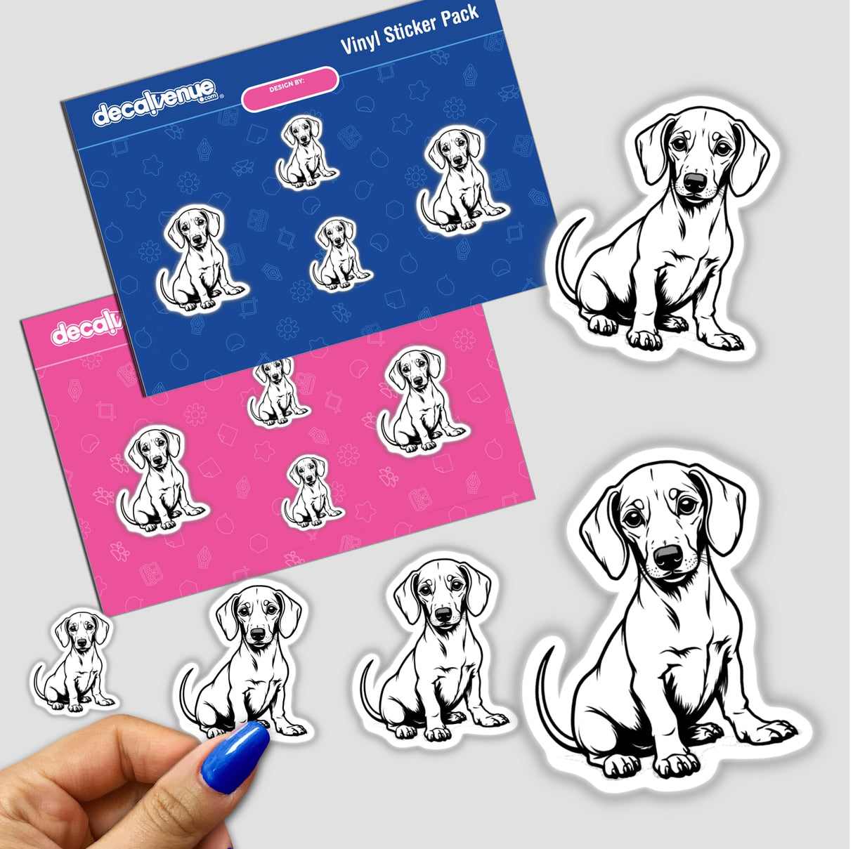 Adorable Dachshund Clipart Outline | Stickers or Commercial Use Download featuring a black and white cartoon drawing of a dachshund, available as stickers or digital artwork.