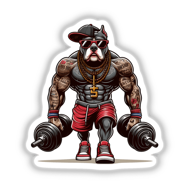 Pitbull Dog Hip Hop Muscular Tattoo Weightlifter