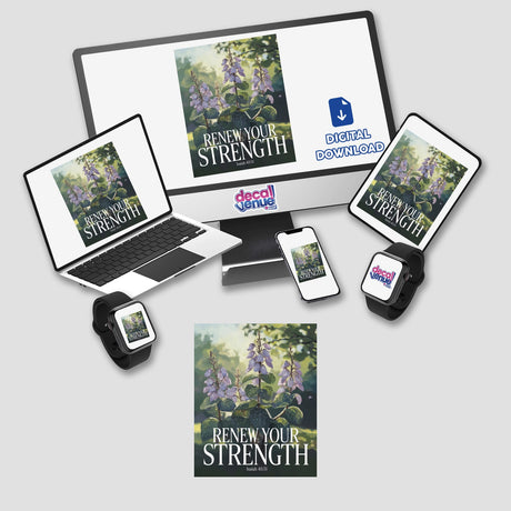 Lungwort Renew Your Strength Sticker or Clipart featuring a plant image, showcased on various electronic devices, highlighting its versatility for digital artwork or sticker use.