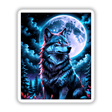 A Wolf In The Night With A Bright Moon depicting a wolf with red eyes set against a moonlit sky, available as a unique sticker or digital artwork from Decal Venue.