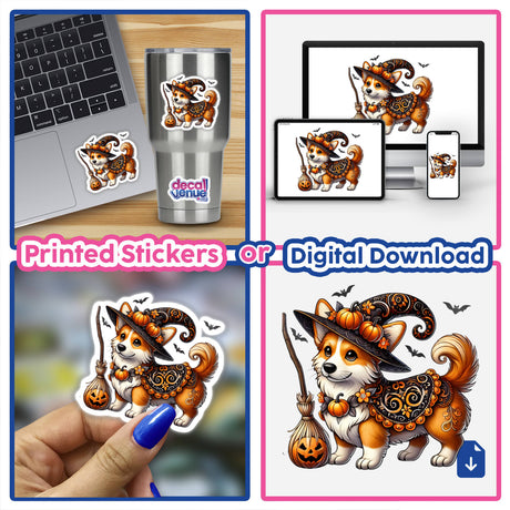 Cute Halloween Corgi Dog Wearing Witch Hat - Digital Artwork from DecalVenue