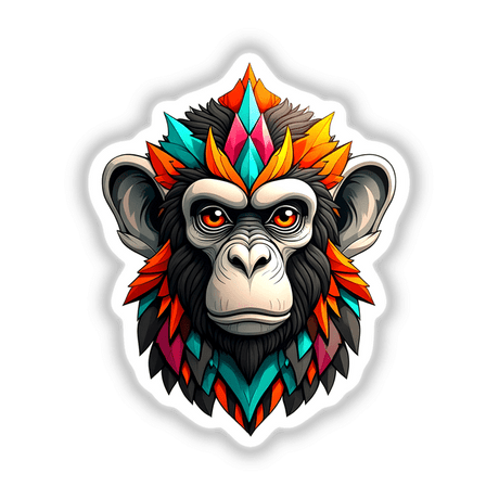 A Cool Monkey King cartoon featuring a vibrant monkey adorned with a diamond crown and feathers, available as stickers or digital artwork.