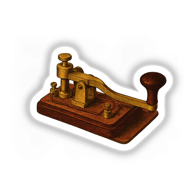 Telegraph Key Clipart PNG & Sticker – Vintage Western Union Printable. Close-up of an ornate 1880s Victorian telegraph key, ideal for crafts, education, and steampunk decor.