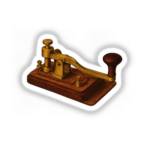 Telegraph Key Clipart PNG & Sticker – Vintage Western Union Printable. Close-up of an ornate 1880s Victorian telegraph key, ideal for crafts, education, and steampunk decor.